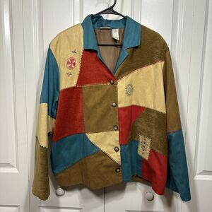 VTG Koret Patchwork Jacket Womens 22W Cottagecore Crazy Quilt Embroidered Boho